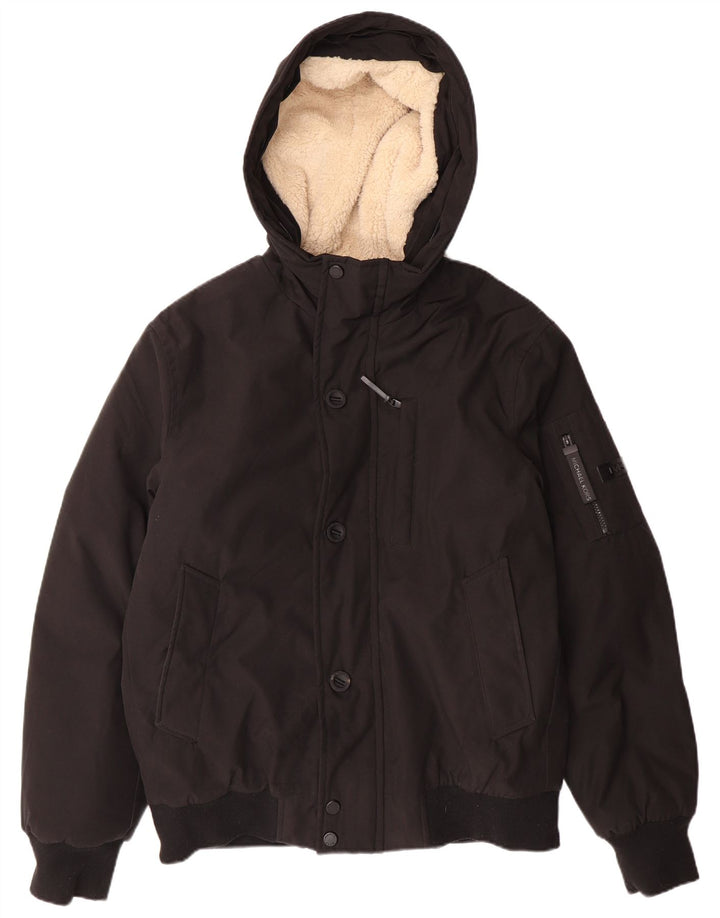 MICHAEL KORS Mens Hooded Sherpa Bomber Jacket UK 36 Small Black Polyester