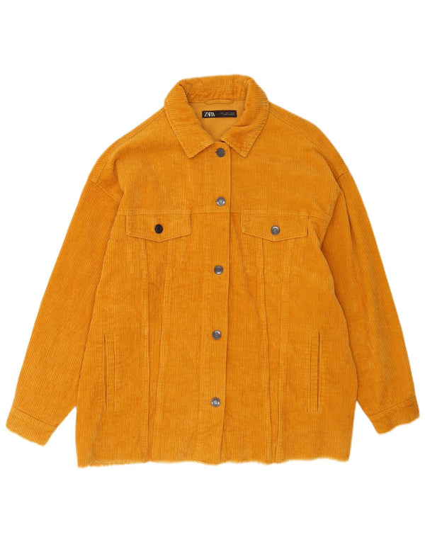 Zara Womens Oversized Corduroy Jacket UK 16 Large Yellow Cotton