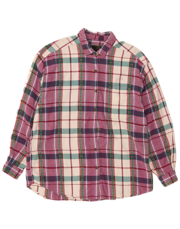 Eddie Bauer Dame Oversized Flanell Shirt UK 14 Medium Lilla Ternet Bomuld