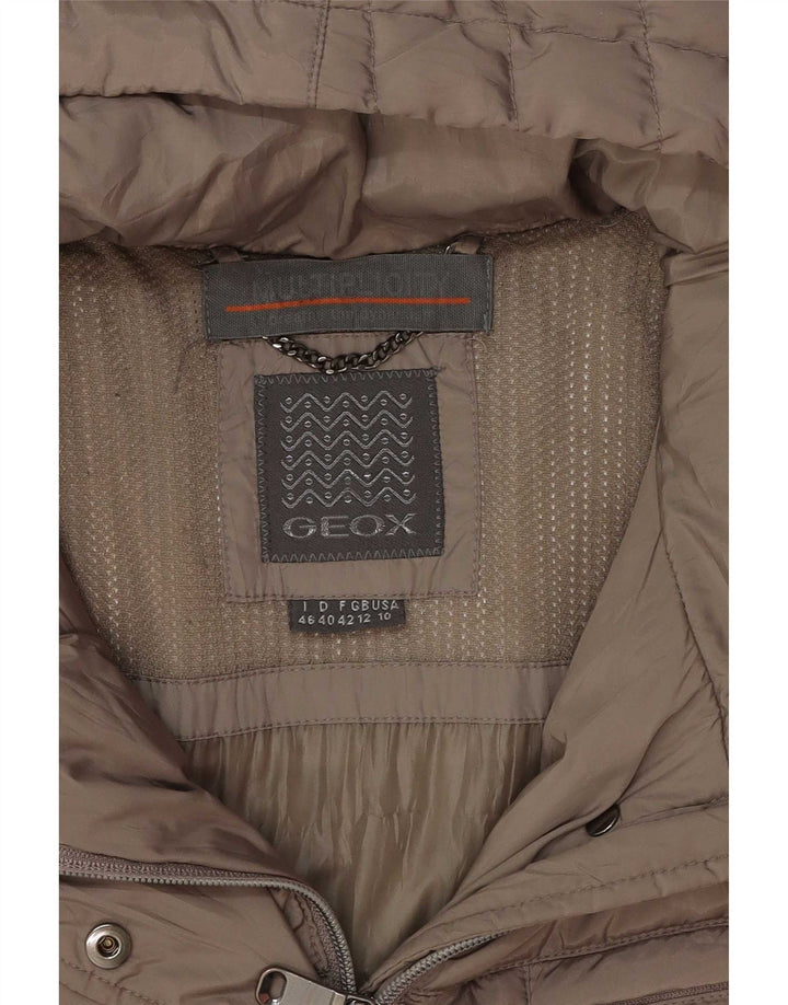 Geox Polstret frakke med hætte til kvinder UK 12 medium brun polyester