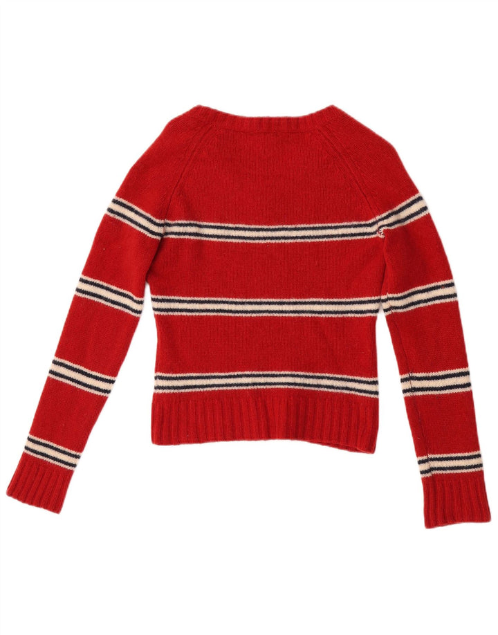 Massimo Dutti Womens Crop V-hals sweater UK 8 Lille rødstribet uld