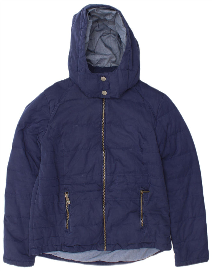 Fat Face Dame Hætte Polstret Jakke UK 12 Medium Navy Blue Polyester