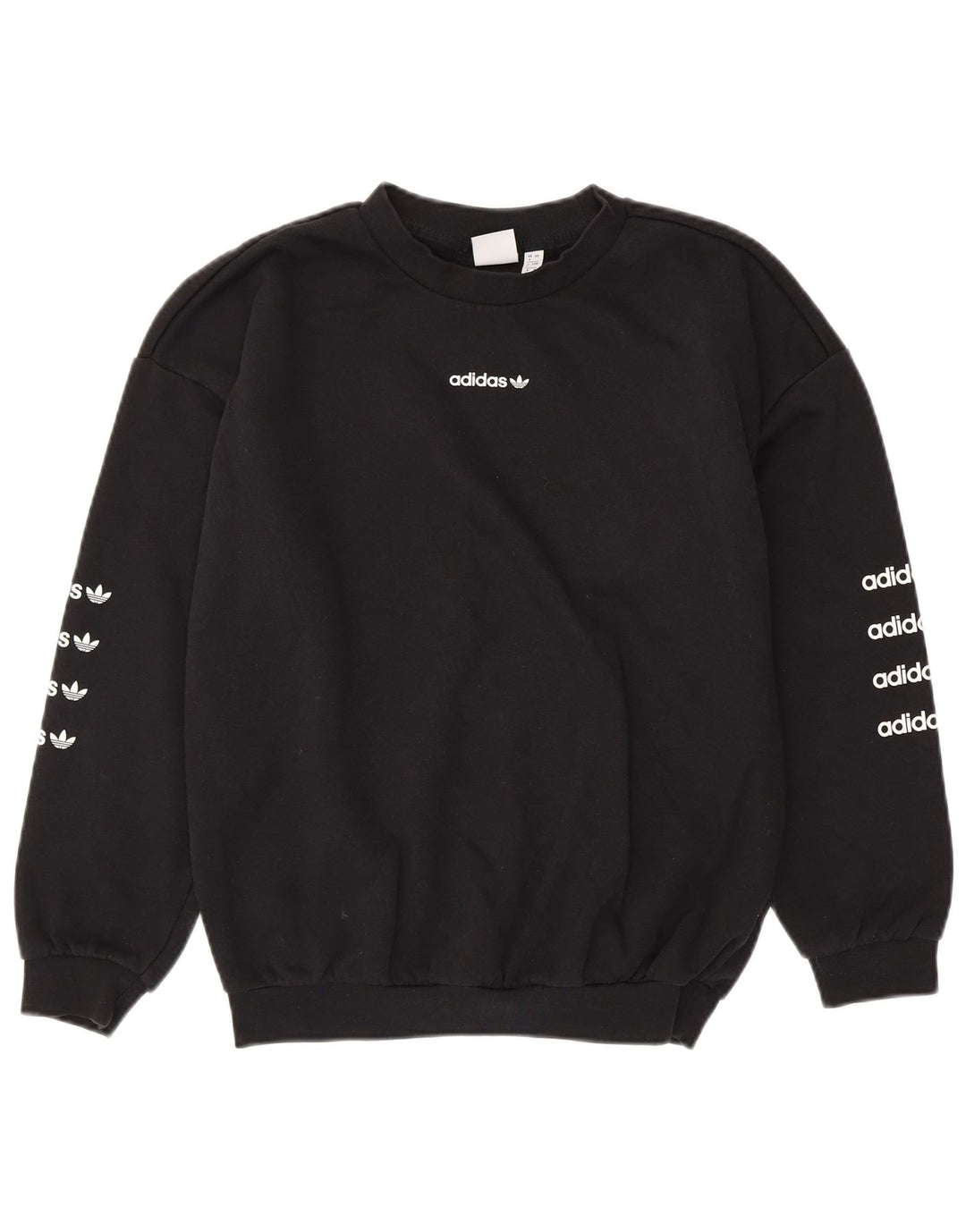 ADIDAS Dame Oversized Grafisk Sweatshirt Jumper UK 8 Small Black Bomuld