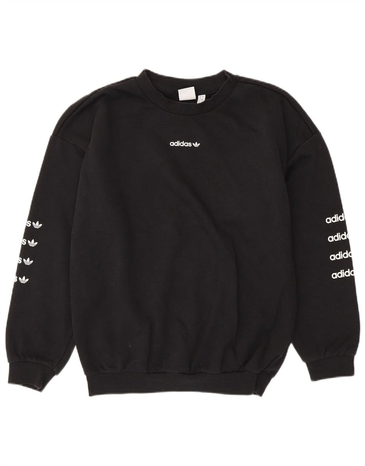 ADIDAS Dame Oversized Grafisk Sweatshirt Jumper UK 8 Small Black Bomuld