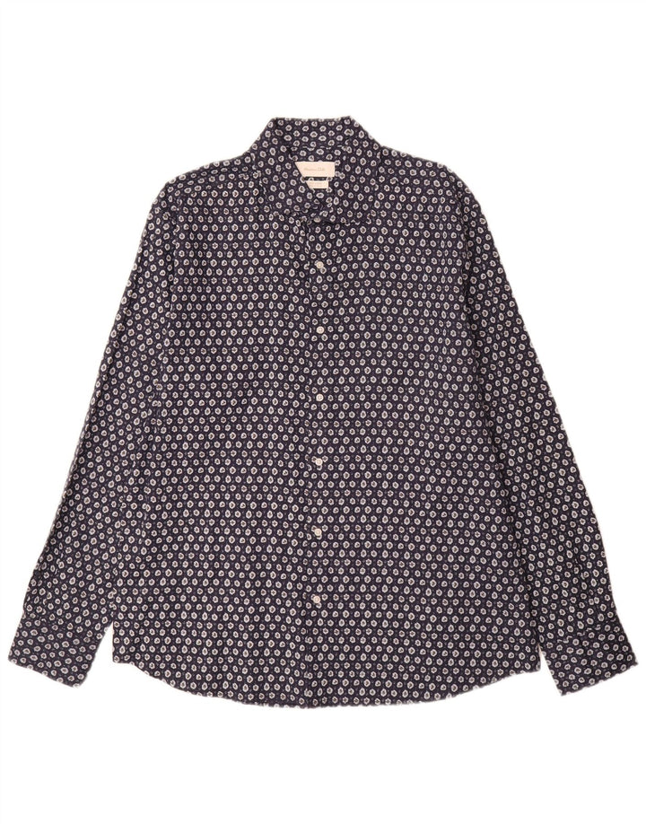 Massimo Dutti herreskjorte XL marineblå blomsterlinned