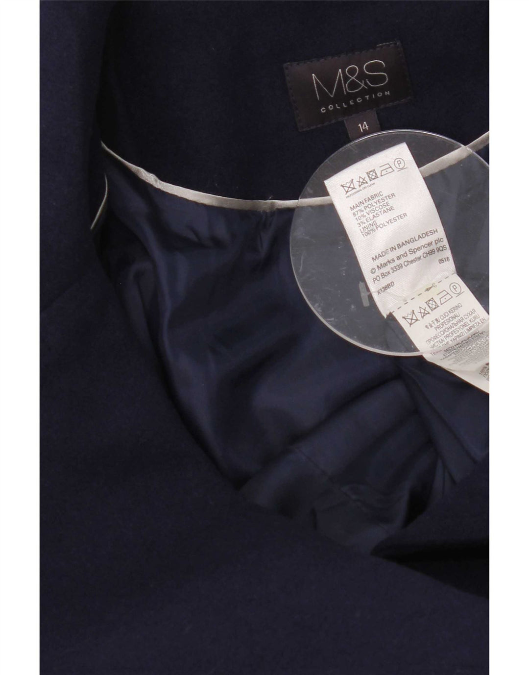 Marks & Spencer Womens Pea Coat UK 14 Medium Navy Blue Polyester