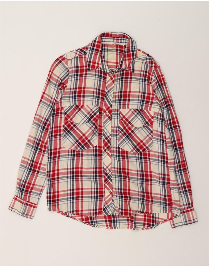Zara Dame Flanelskjorte UK 14 Medium Rød Ternet Bomuld