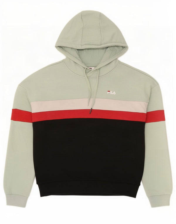 Fila Womens Grafisk Oversized Hoodie Jumper UK 10 Small Green Colourblock
