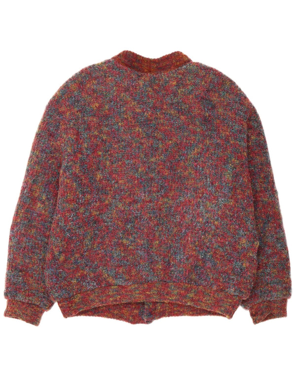 Vintage Mens Knit Bomber Jacket UK 40 Large Burgundy Flecked Wool