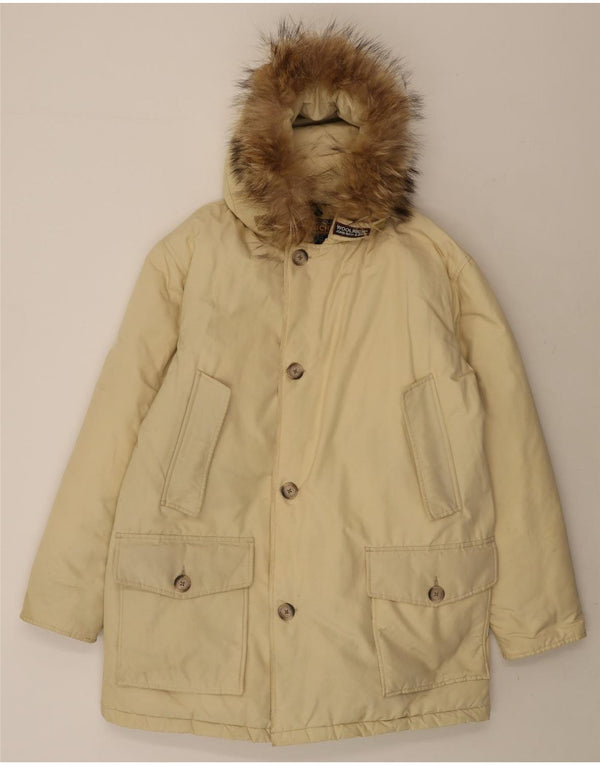 Woolrich Mens Hooded Padded Parka Jacket UK 38 Medium Beige