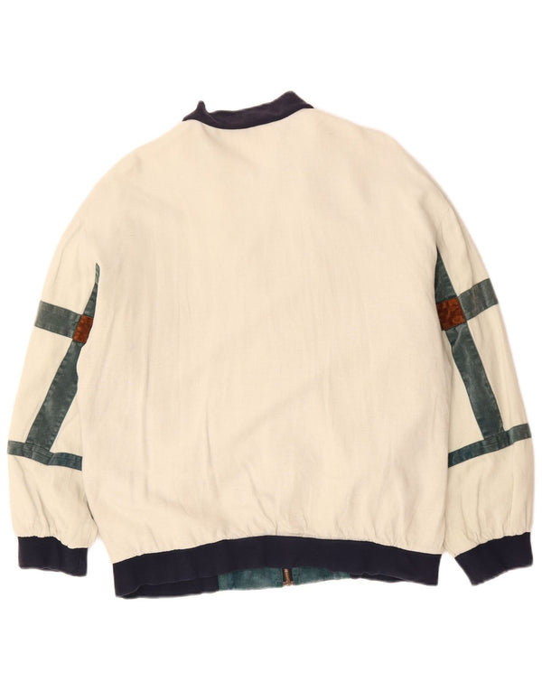 VINTAGE Loose Fit Bomber Jacket UK 36 Small Off White Colourblock