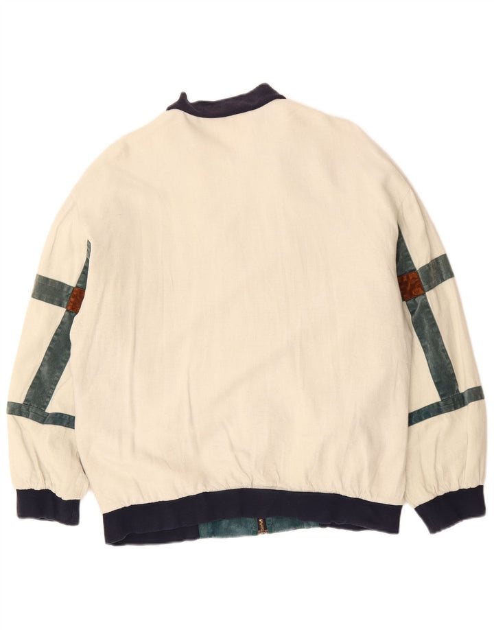 VINTAGE Loose Fit Bomber Jacket UK 36 Small Off White Colourblock