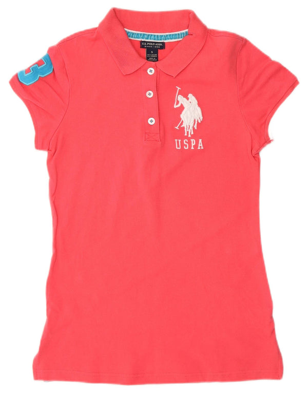 U.S. Polo Assn. Dame grafisk polo shirt UK 8 Lille rød bomuld