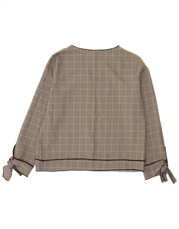 Zara Dame Langærmet Bluse Top UK 10 Small Grey Houndstooth