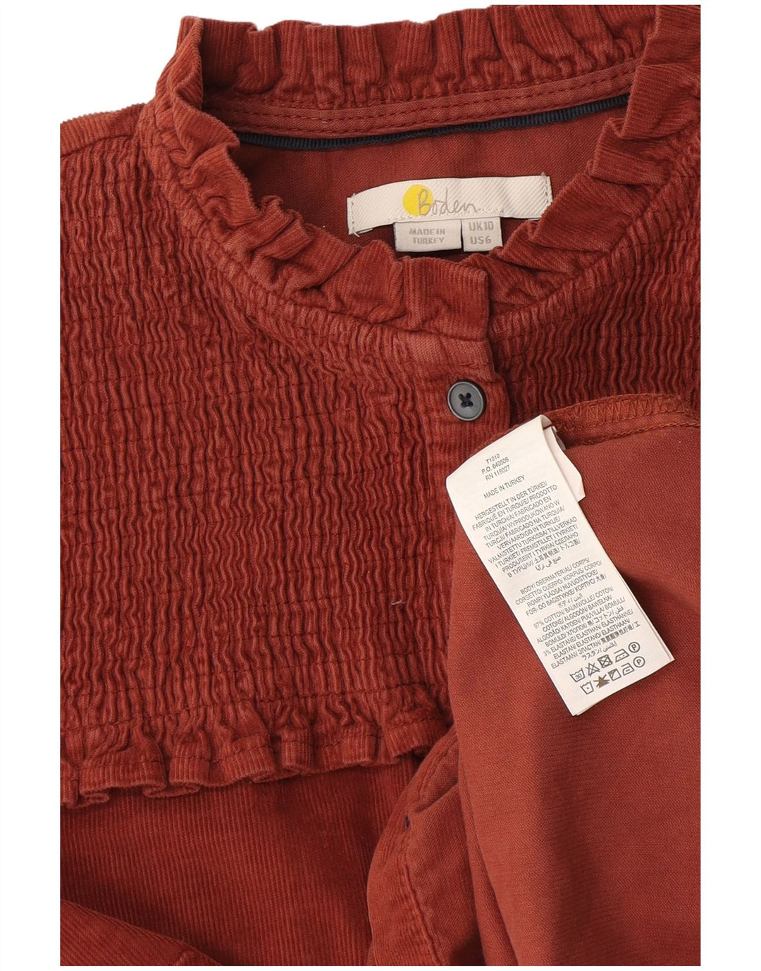 Boden Dame Oversized Corduroy Shirt UK 10 Small Brown Bomuld