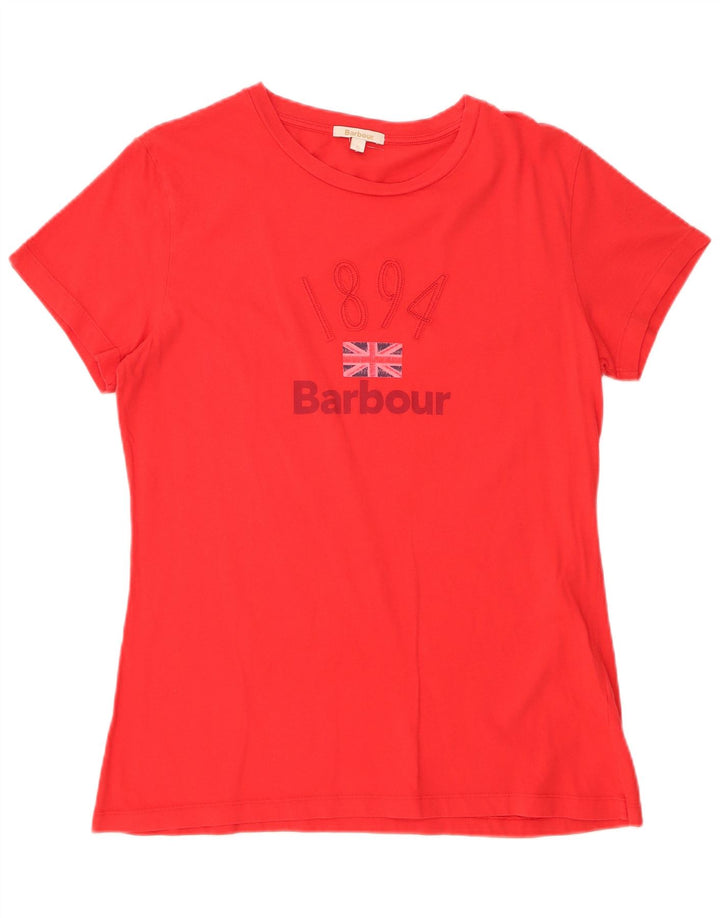 Barbour Dame Grafisk T-Shirt Top UK 16 Stor Rød Bomuld