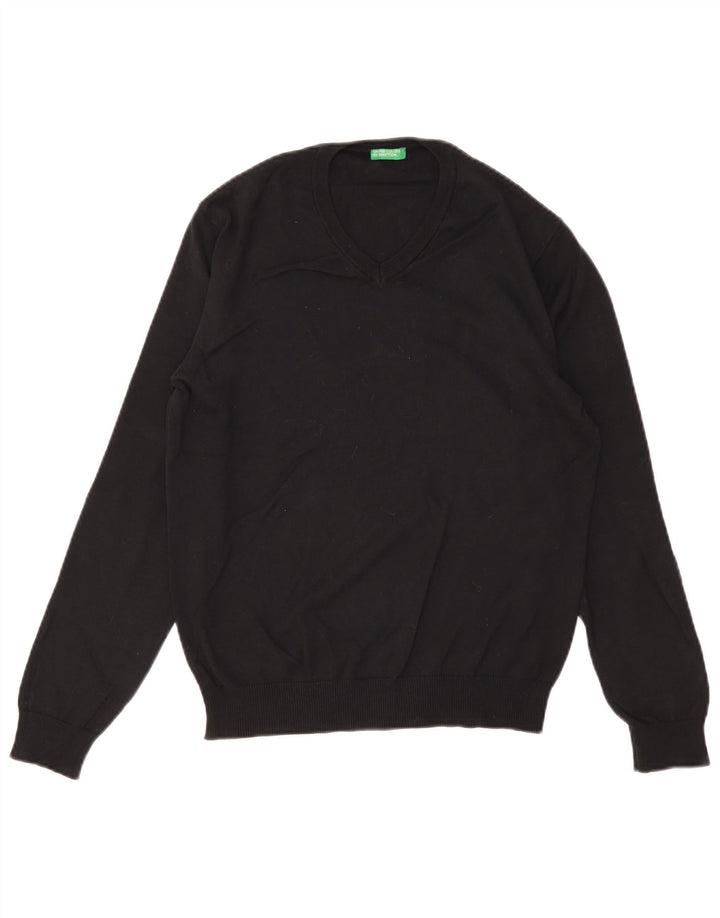 Benetton Herre V-hals sweater lille sort bomuld