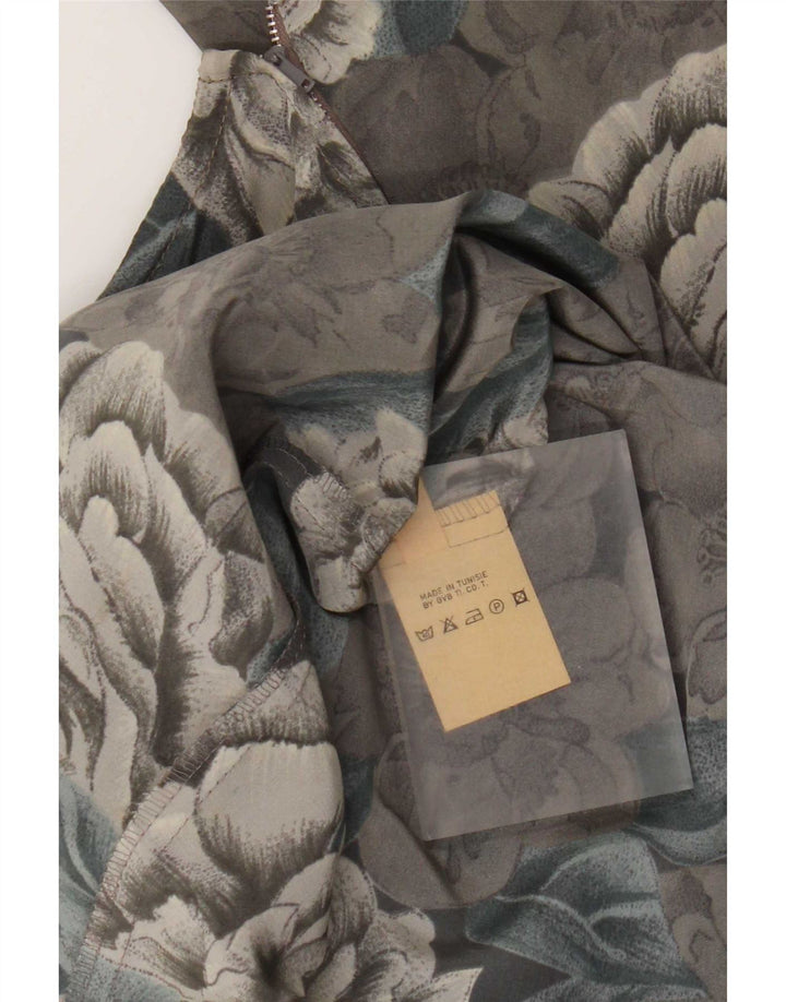 Vintage Dame Langærmet Skede Kjole UK 12 Medium Grey Floral Polyester