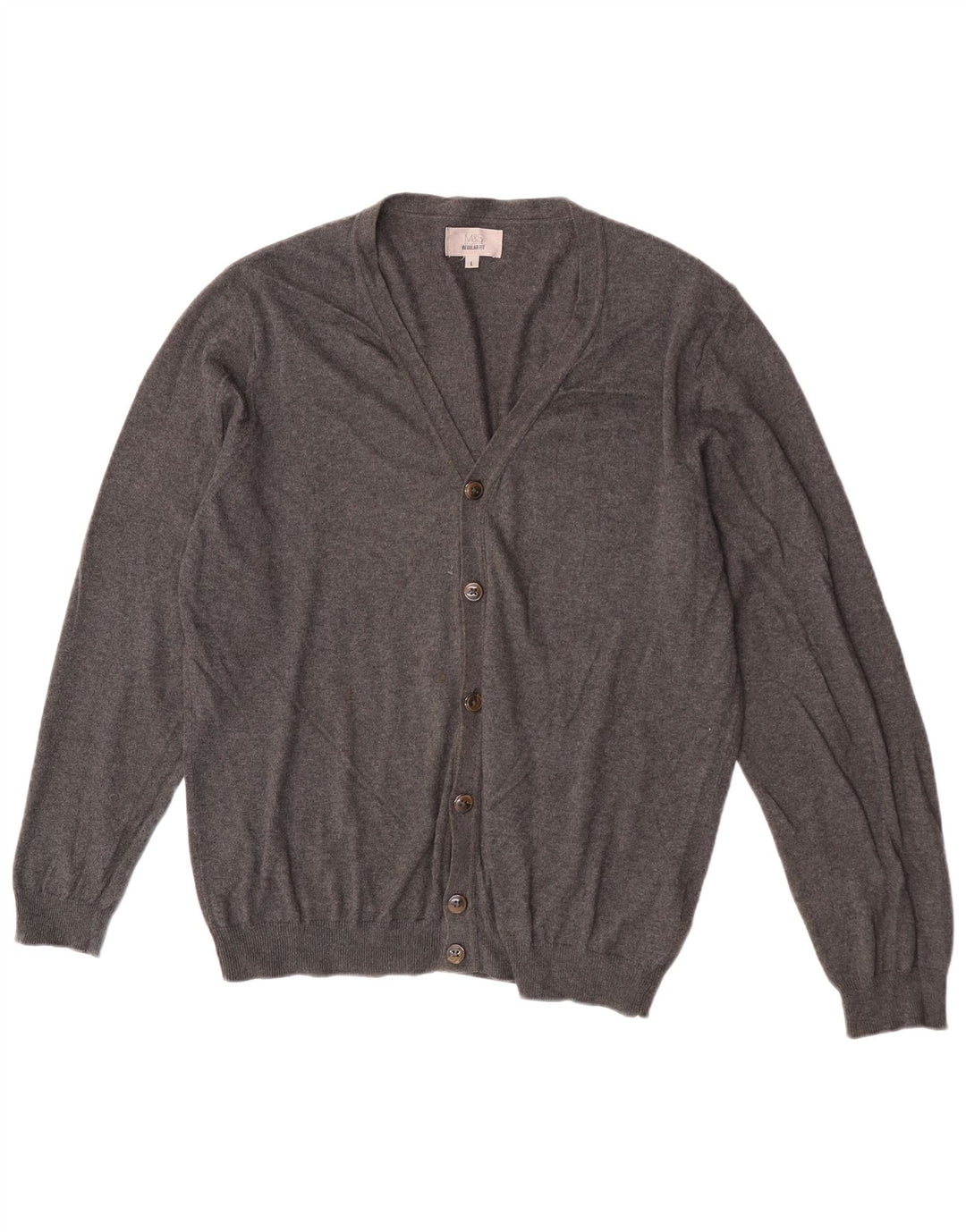 Marks & Spencer Herre Cardigan Sweater Stor Grå Bomuld