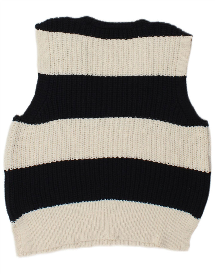 Zara Dame Vest Tank Top UK 10 Lille Sort Stribet Polyester