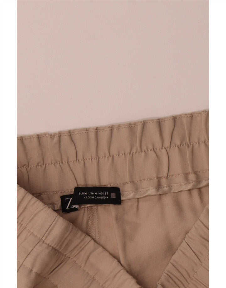 Zara Dame Cropped Trousers Medium W28 L25 Beige Viscose