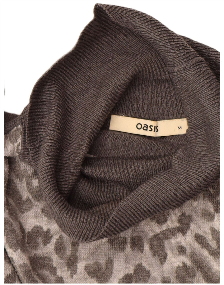 OASIS Dame Rullehals Sweater UK 14 Medium Grey Animal Print