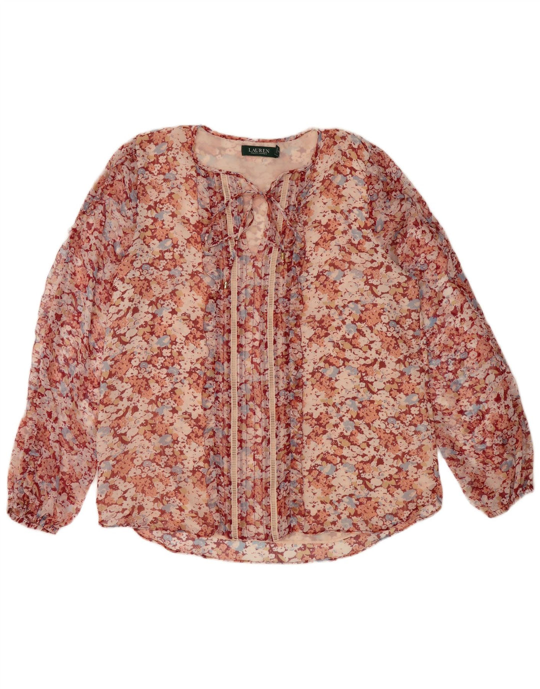 Ralph Lauren Dame See Through Bluse Top UK 16 Large Red Floral Polyester