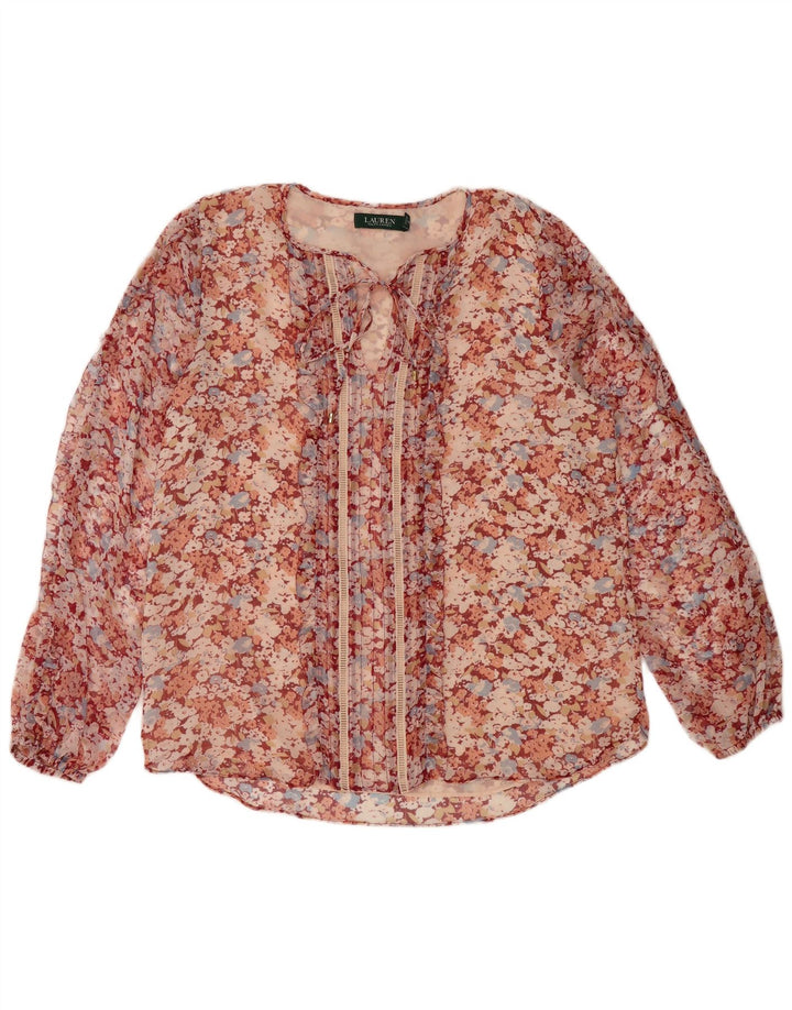 Ralph Lauren Dame See Through Bluse Top UK 16 Large Red Floral Polyester