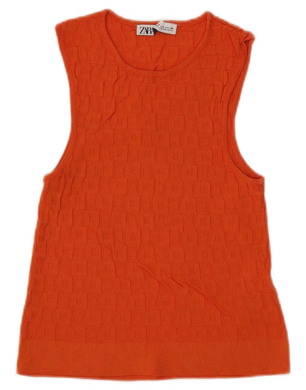 Zara Womens Crop Vest Top UK 8 Small Orange Viscose