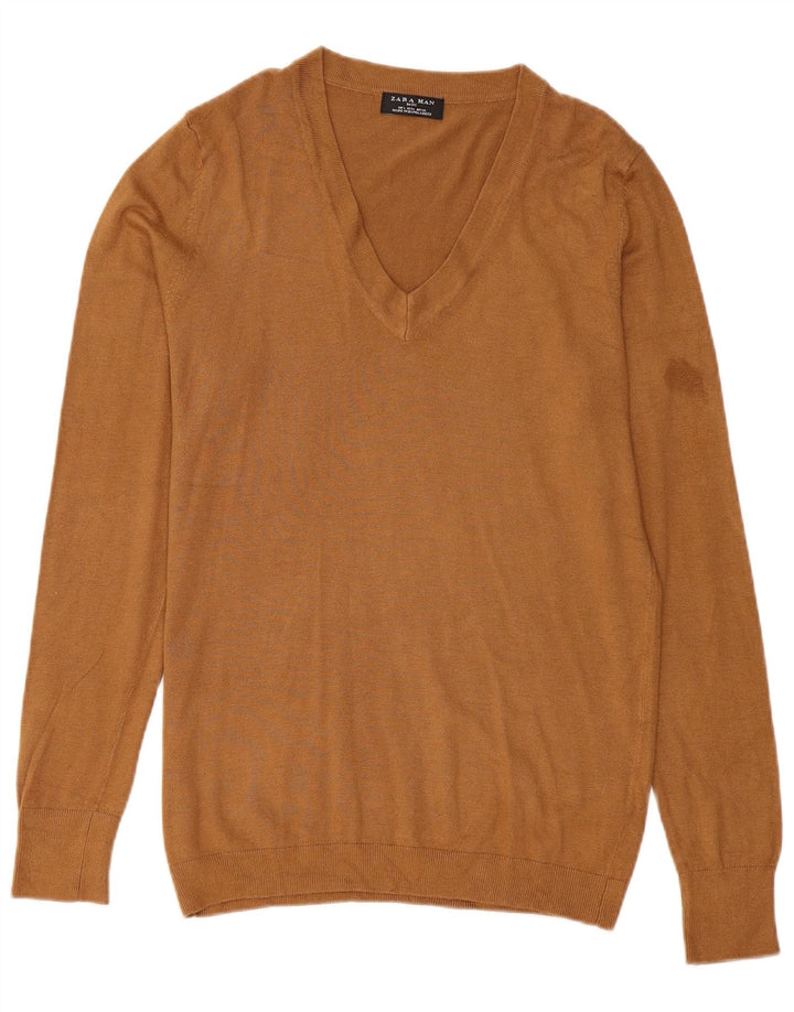 Zara Herre V-hals sweater Stor brun viskose