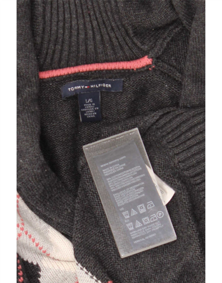 Tommy Hilfiger Dame Shawl Neck Jumper Sweater UK 14 Large Grå