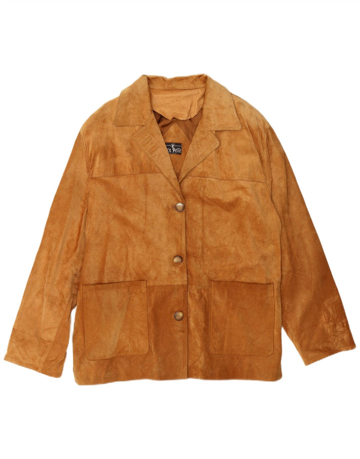 Vera Pelle Dame Oversized Ruskindsjakke IT 48 XL Beige Læder