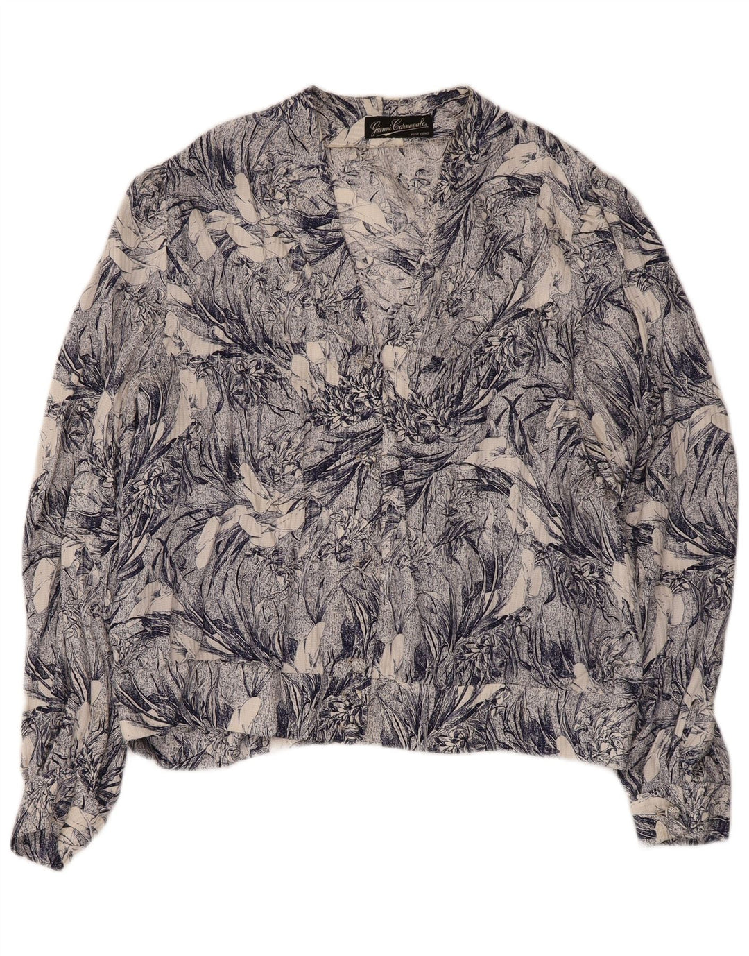 Vintage Dame Abstrakt mønster Pullover Bluse UK 16 Large Blue