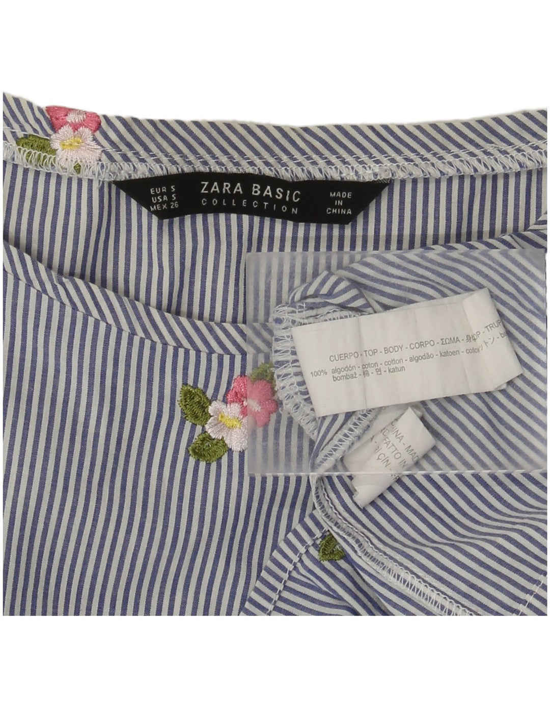 Zara Womens Oversized Crop Bluse Top UK 10 Small Blue Pinstripe Bomuld