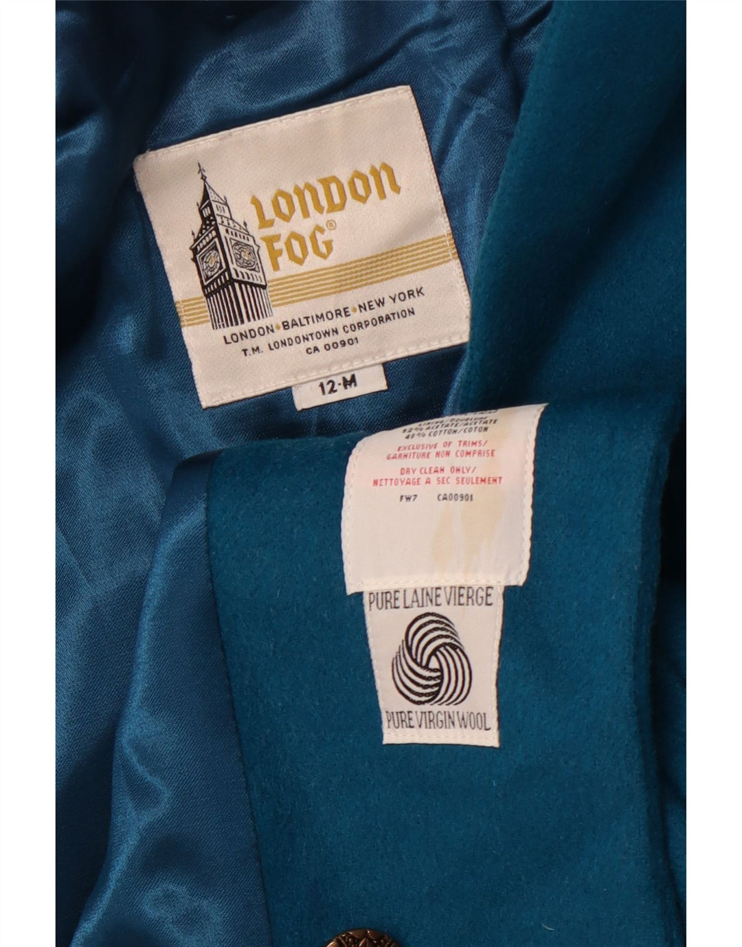LONDON FOG Dame Dobbeltradet Frakke US 12 Large Blue Wool