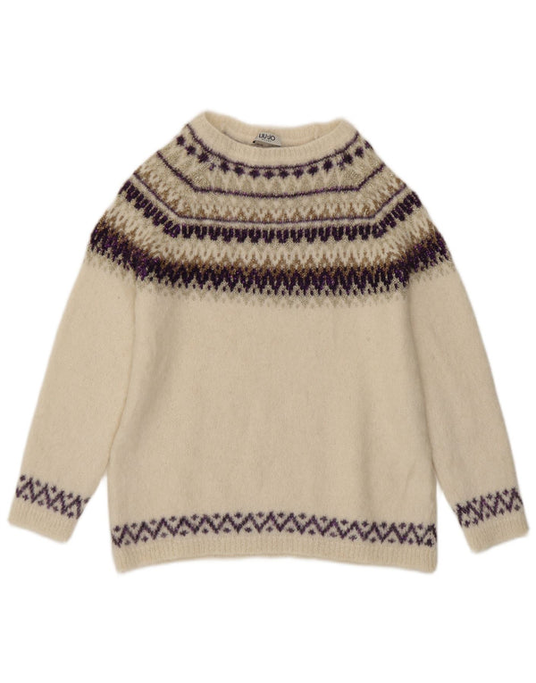 Liu Jo Dame Boat Neck Jumper Sweater UK 14 Medium White Fair Isle