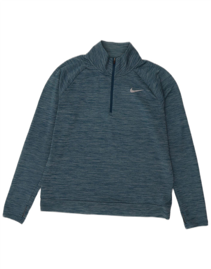 NIKE Dame Dri Fit Pullover Træningsdragt Top UK 14 Medium Blue Flecked