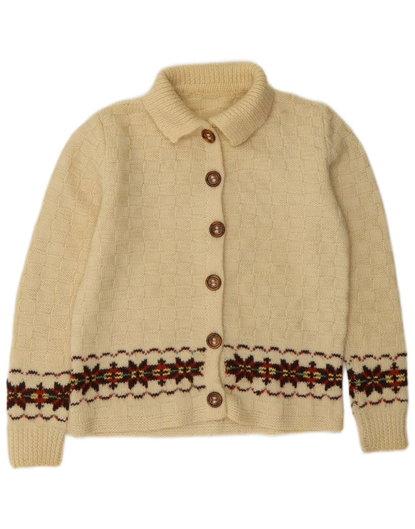 Vintage dame cardigan sweater UK 10 Small Off White Fair Isle
