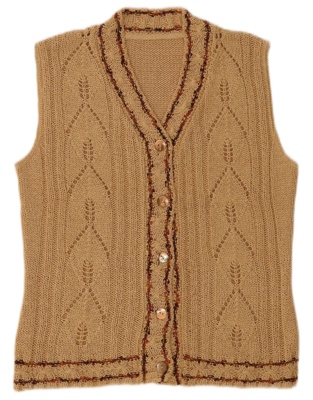Vintage ærmeløs cardigan sweater til kvinder UK 12 Medium Brown