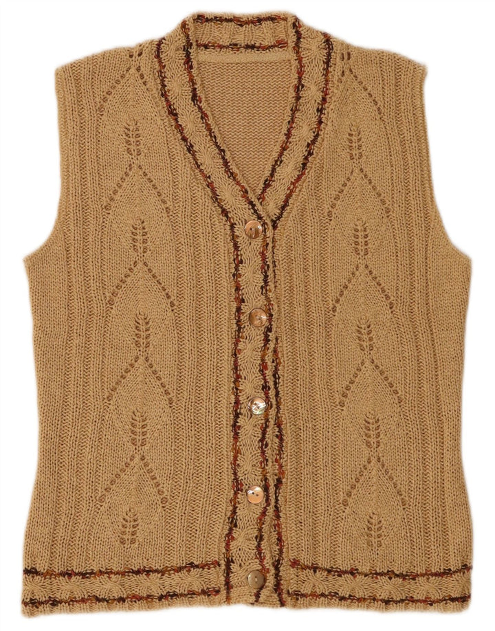 Vintage ærmeløs cardigan sweater til kvinder UK 12 Medium Brown