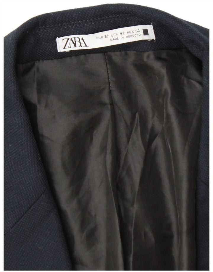 Zara Herre 1-knap blazerjakke EU 52 Stor marineblå polyester