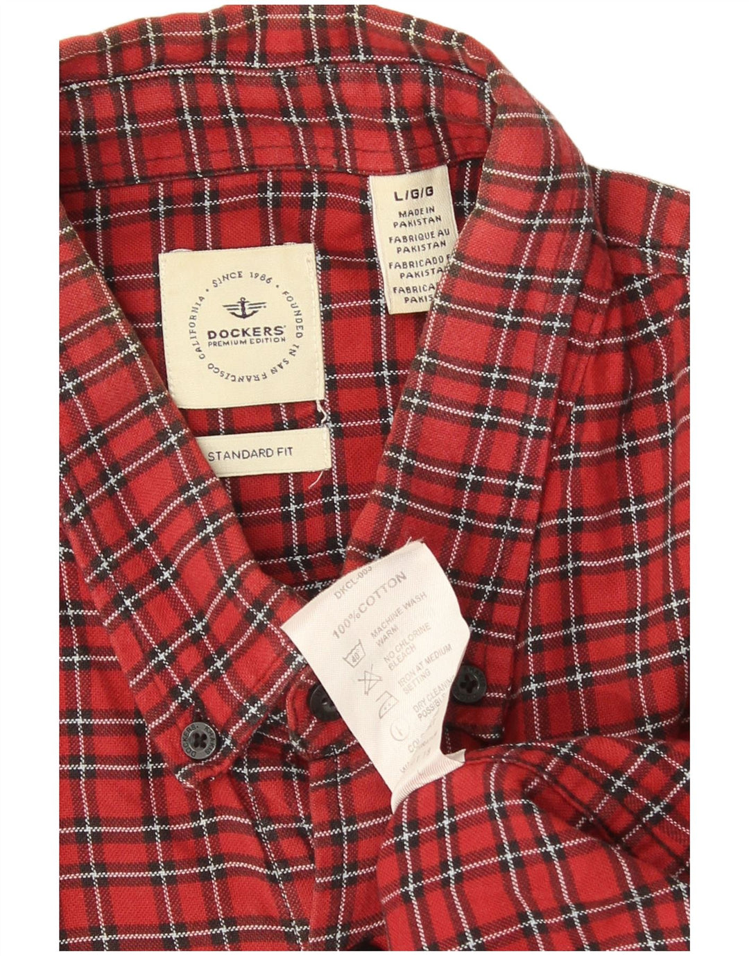 Dockers Herre Standard Fit Flanellskjorte Stor rød ternet bomuld