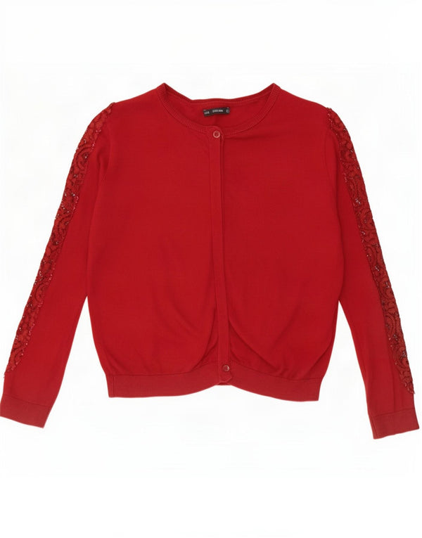 Zara Womens Crop Oversized cardigan sweater UK 10 Lille rød nylon