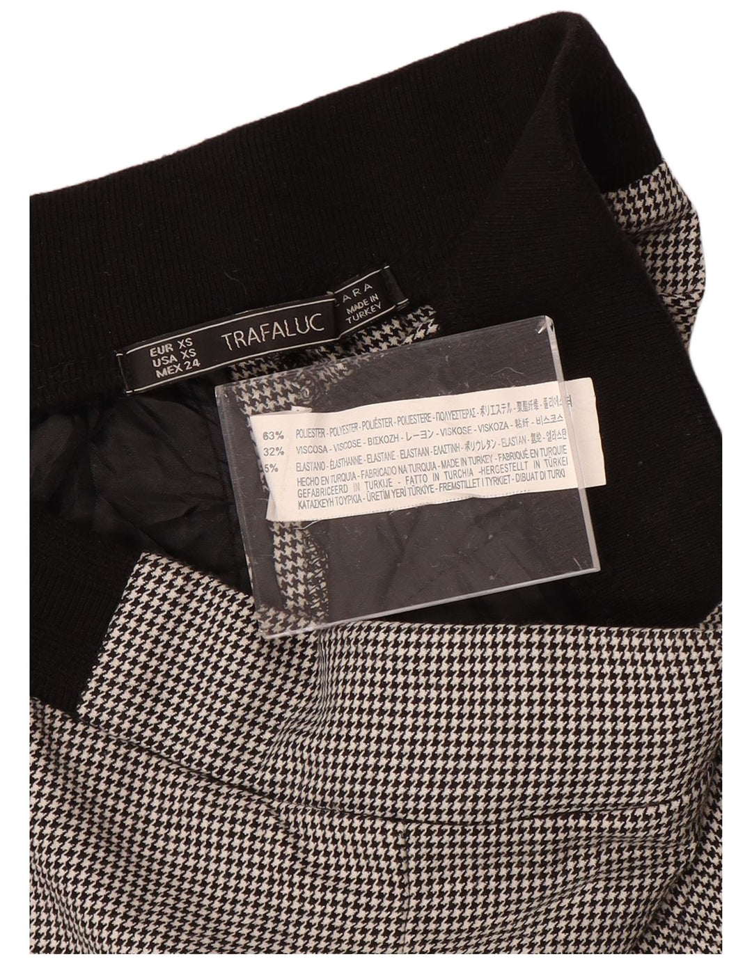 ZARA Womens Slim Chino Trousers XS W30 L28 Black Houndstooth Polyester