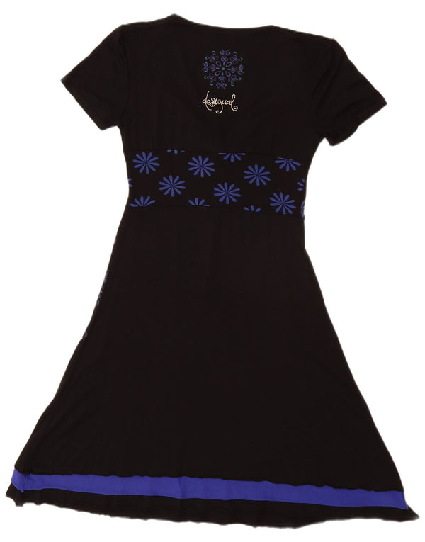 Desigual Kvinders Graphic A-Line Kjole UK 10 Small Black Floral Viscose