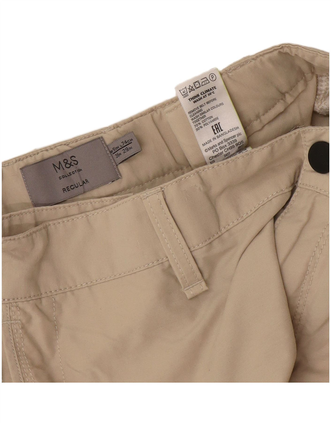 Marks & Spencer Herre Straight Cargo Bukser W36 L29 Beige Bomuld