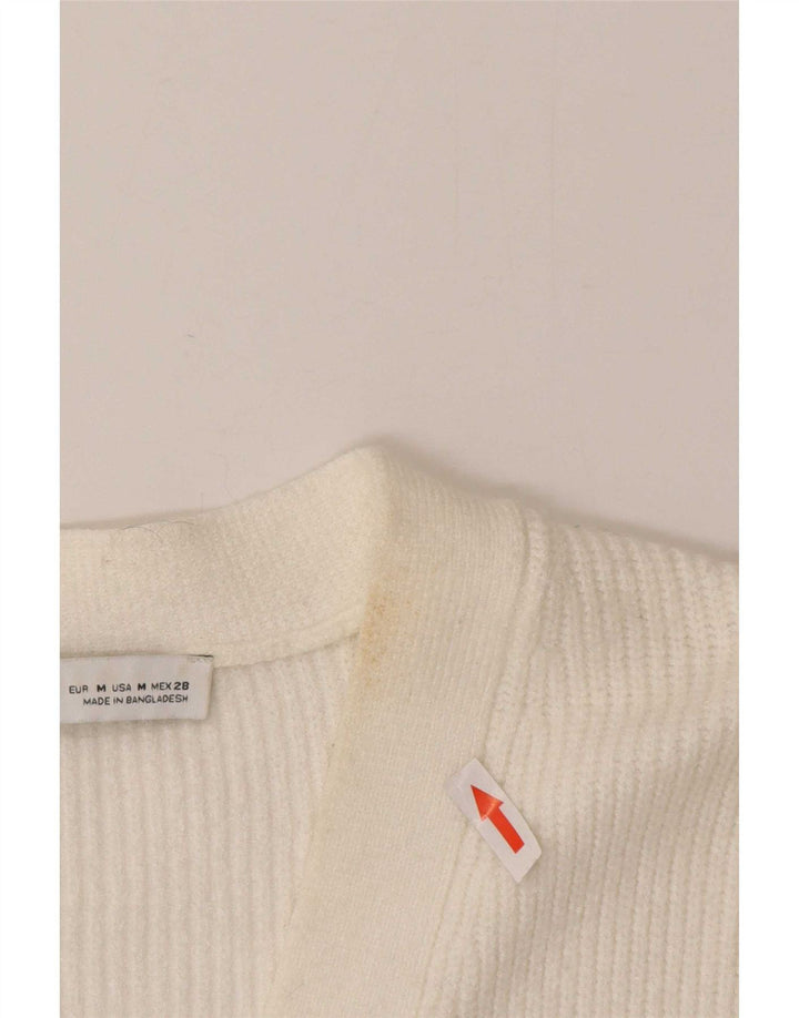 Zara Dame Cardigan Sweater UK 12 Medium White Viscose