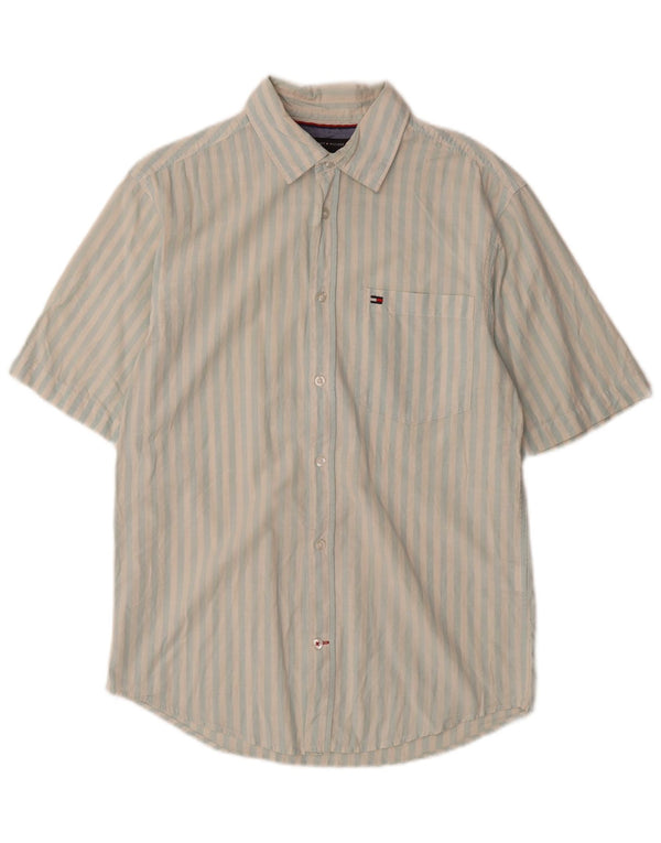 Tommy Hilfiger Mens Short Sleeve Shirt Small Blue Striped Cotton