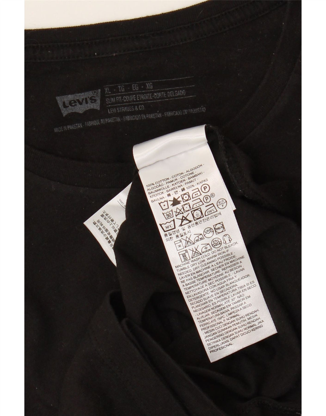 LEVI'S Herre Slim Fit T-Shirt Top XL Sort Bomuld