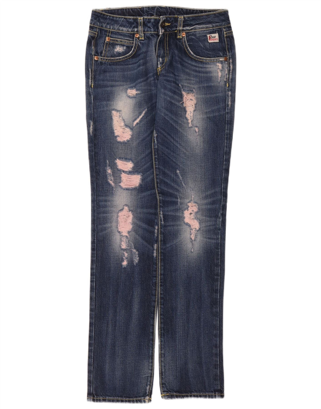 Roy Rogers Dame Distressed Straight Jeans W26 L32 Blå Bomuld